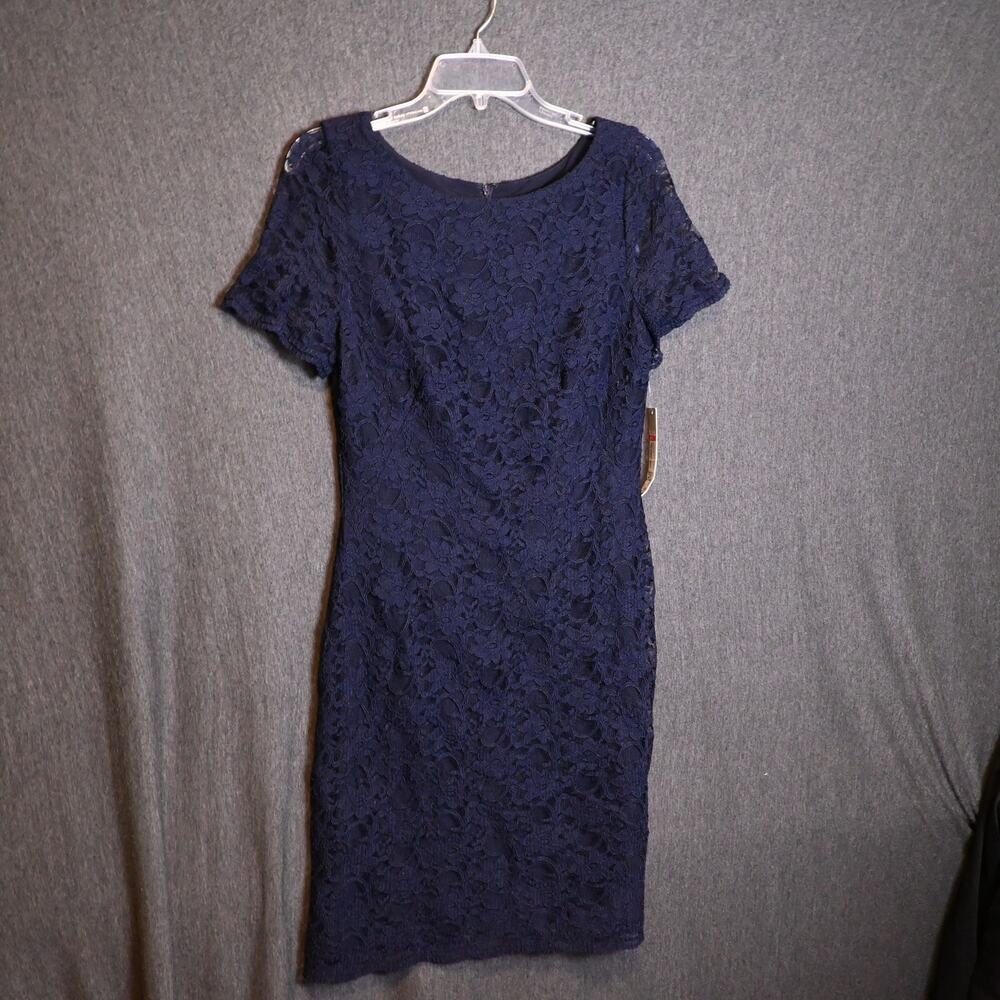 NEW Eliza J Women's 10 Navy Blue Lace Mini Boatneck Sheath Dress Floral NWT
